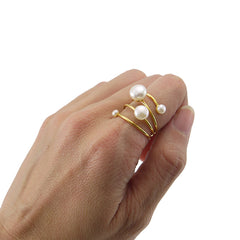 Slinky Wire Quartet Pearls Gold Sterling Silver Ring