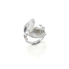 Duo Carob Leaf Wrap Sterling Silver Ring