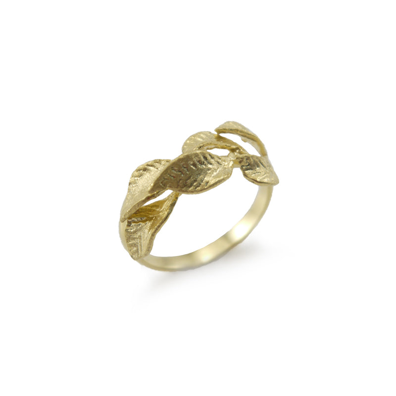 Plum Branch Leaf Gold Sterling Silver Ring