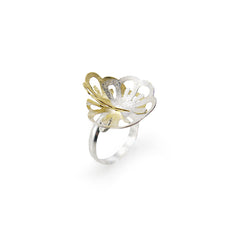 Two Tone Flower Gold & Sliver Sterling Sliver Ring