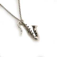 Saxophone (Large Size) Sterling Silver Necklace