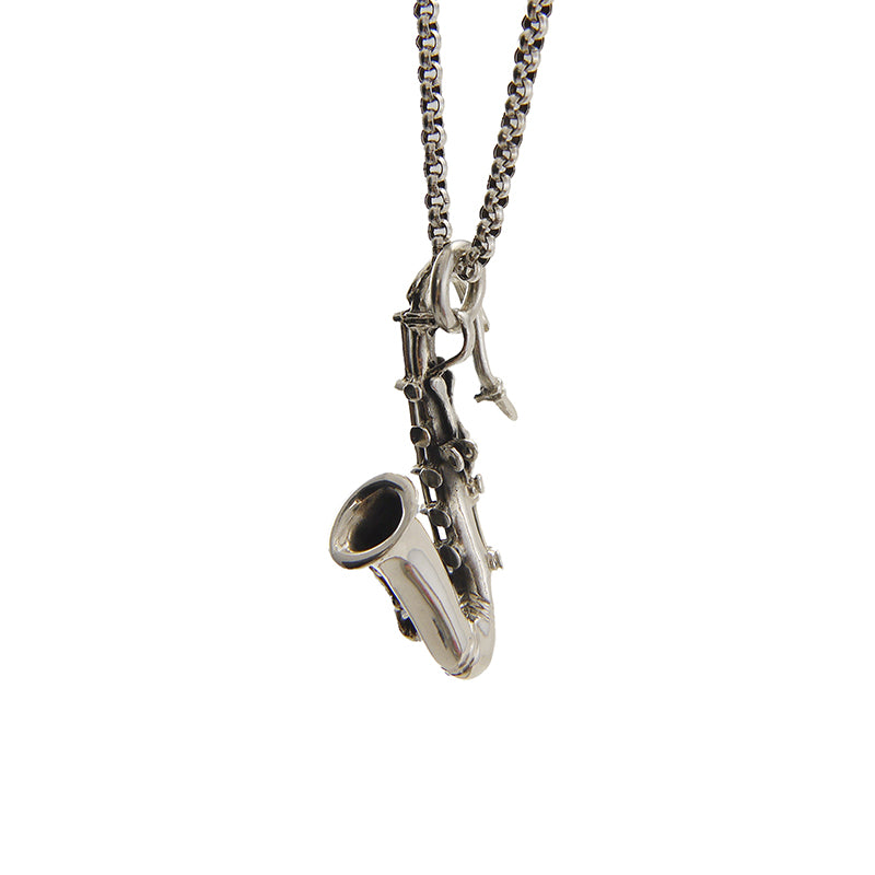 Saxophone (Large Size) Sterling Silver Necklace