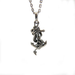 Dragon Wrap on Anchor with Black CZ (Small Size) Sterling Silver Necklace