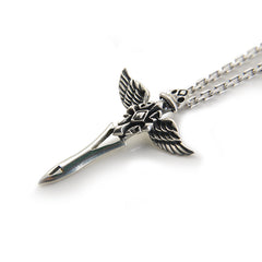 2 Wings Sword End Cross (Large Size) Sterling Silver Necklace
