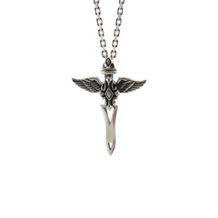 2 Wings Sword End Cross (Large Size) Sterling Silver Necklace