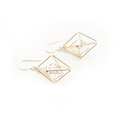 Duo 3D Cutout Diamond Rose Gold & Sliver Sterling Sliver Earrings