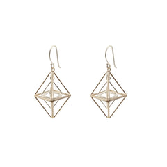 Duo 3D Cutout Diamond Rose Gold & Sliver Sterling Sliver Earrings