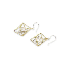 Duo 3D Cutout Diamond Gold & Sliver Sterling Sliver Earrings