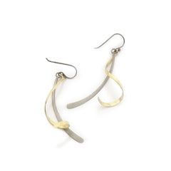 Duo Long Twisted Bar Gold & Black Sterling Sliver Earrings