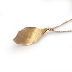 Hammered Leaf Rose Gold Long Necklace