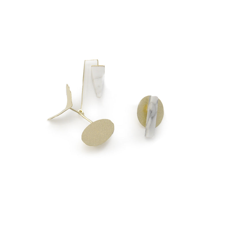 Circle Shape With Wings & White Marble Stone Gold Studs