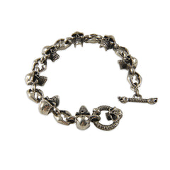 Skull Chain with T-Bar Skull Ring Hook Shinny Sterling Silver Bracelet