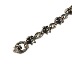 Skull Chain with T-Bar Skull Ring Hook Shinny Sterling Silver Bracelet