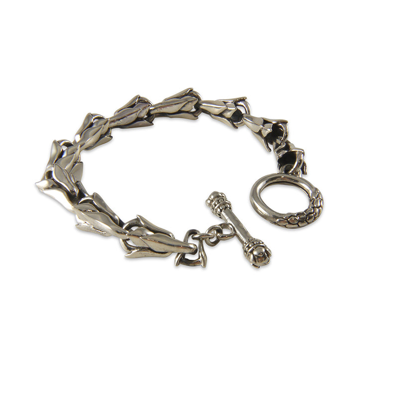 Thorn Chain with T-Bar Ring Hook Shinny Sterling Silver Bracelet (thick version 22cm)