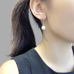 Mini CZ With Chain Drop Big SW Pearl Pierced Earrings