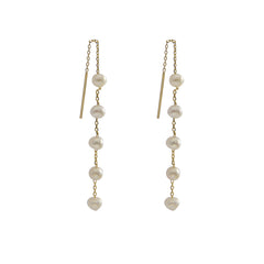 Mini Pearls Sterling Silver Gold Pull-Thru Chain Earrings