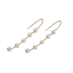 Mini Pearls Sterling Silver Gold Pull-Thru Chain Earrings