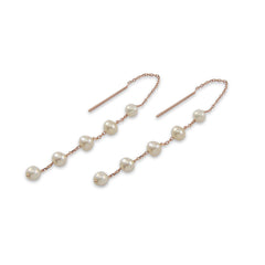 Mini Pearls Sterling Silver Rose Gold Pull-Thru Chain Earrings