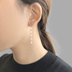 Mini Pearls Sterling Silver Pull-Thru Chain Earrings