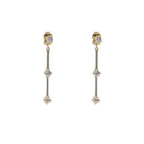 Bar with Clear crystal Gold Sterling Silver Pull-Thru Chain Earrings