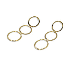 Triple circle Gold Sterling Silver Pull-Thru Chain Earrings