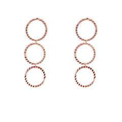 Triple circle Rose Gold Sterling Silver Pull-Thru Chain Earrings
