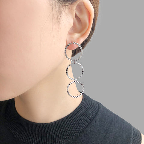 Triple circle Sterling Silver Pull-Thru Chain Earrings