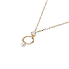Cutout Circle Pearl and Crystal Gold Sterling Silver Necklace