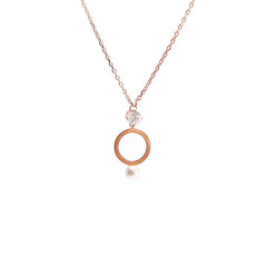 Cutout Circle Pearl and Crystal Rose Gold Sterling Silver Necklace