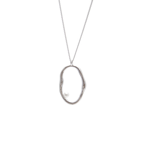 Irregular loop with Pearl Sterling Silver Necklace